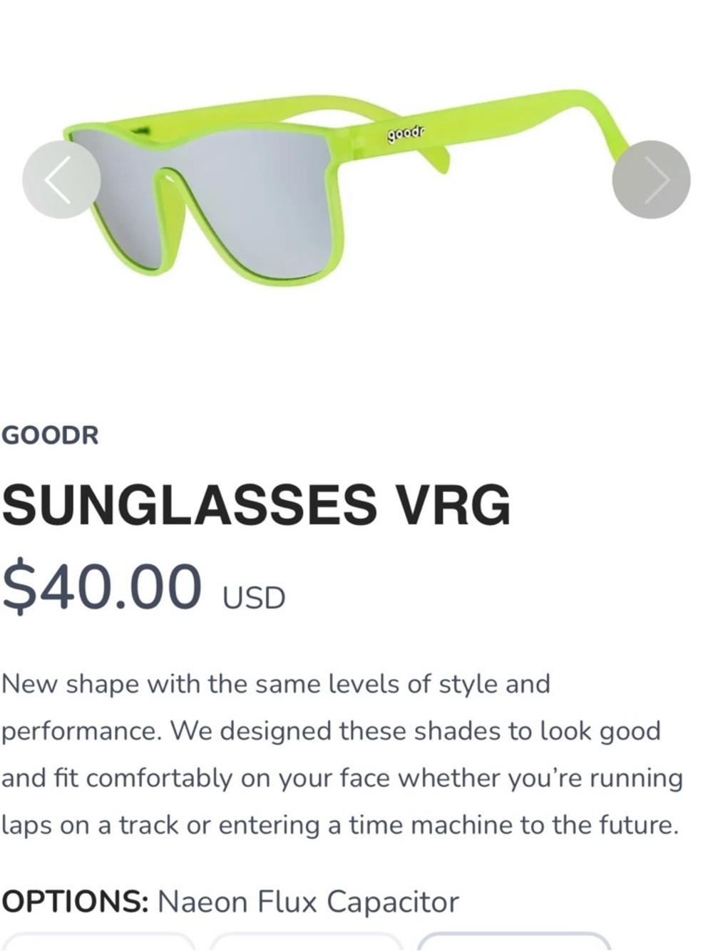 Goodr Sunglasses Naeon Flux Capacitor Neon Green